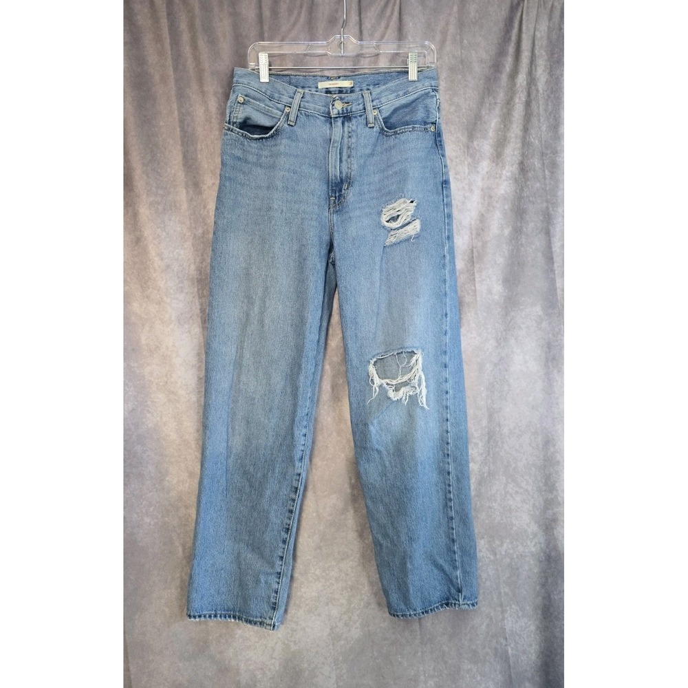 Levis 94 Baggy Distressed Light Wash Straight Leg Jeans Womens Size 28×31